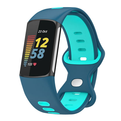 For Fitbit Charge 5 Smart Watch Sports Waterproof Two-Color Silicone Band(Blue Water Duck) by bashfashion