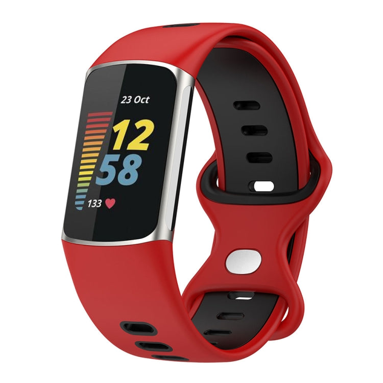 For Fitbit Charge 5 Smart Watch Sports Waterproof Two-Color Silicone Band(Red Black) by bashfashion