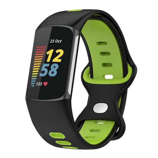 For Fitbit Charge 5 Smart Watch Sports Waterproof Two-Color Silicone Band(Black Green) by bashfashion