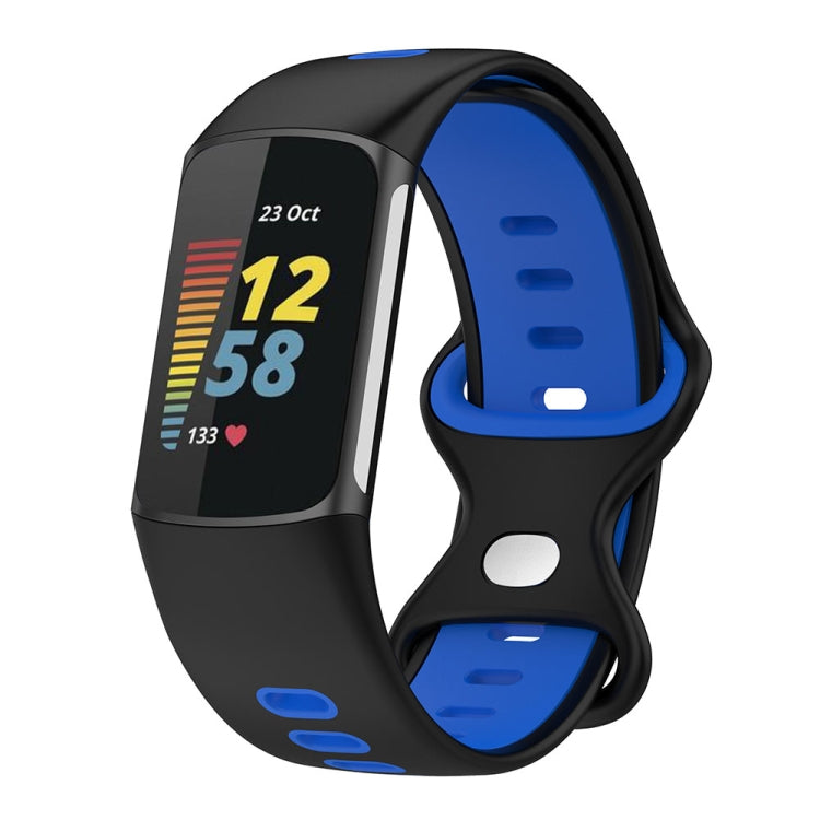 For Fitbit Charge 5 Smart Watch Sports Waterproof Two-Color Silicone Band(Black Blue) by bashfashion
