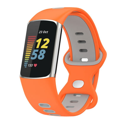 For Fitbit Charge 5 Smart Watch Sports Waterproof Two-Color Silicone Band(Orange Gray) by bashfashion