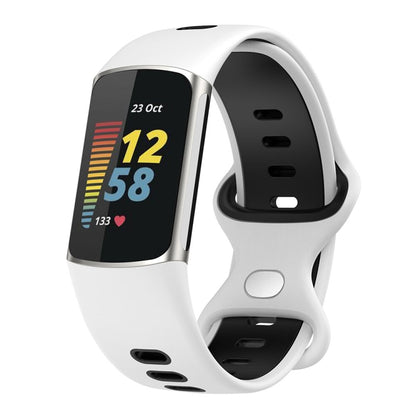 For Fitbit Charge 5 Smart Watch Sports Waterproof Two-Color Silicone Band(White Black) by bashfashion