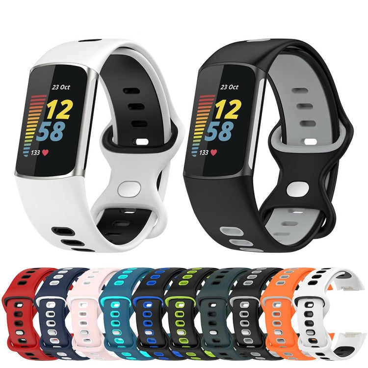 For Fitbit Charge 5 Smart Watch Sports Waterproof Two-Color Silicone Band(Pink White) by bashfashion