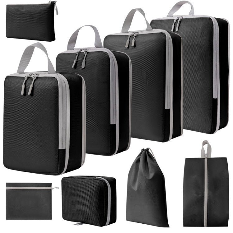 9 In 1 Compression Packing Cubes Expandable Travel Bags Luggage Organizer(Black) by bashfashion