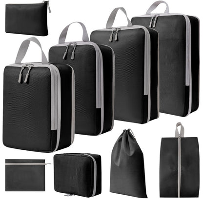 9 In 1 Compression Packing Cubes Expandable Travel Bags Luggage Organizer(Black) by bashfashion