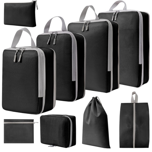 9 In 1 Compression Packing Cubes Expandable Travel Bags Luggage Organizer(Black) by bashfashion