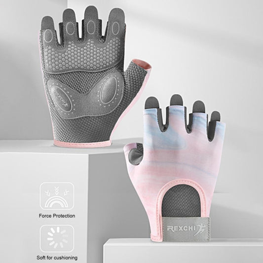 Yoga Sports Gloves Non-slip Shock-absorbing Half-finger Anti-cocoon Gloves, Size: M(Sakura Pink) by bashfashion