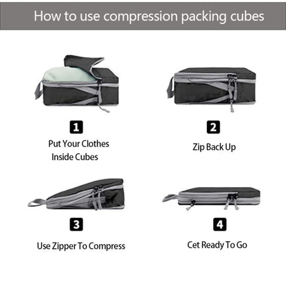 8 In 1 Compression Packing Cubes Expandable Travel Bags Luggage Organizer(Black) by bashfashion