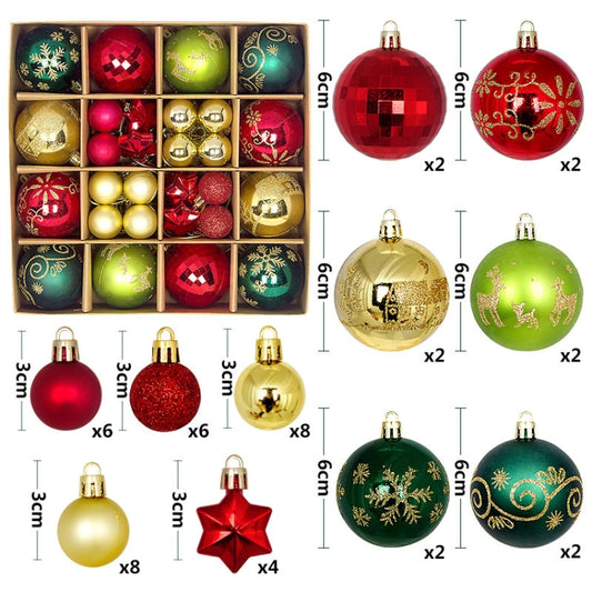 44pcs/set 3-6cm Christmas Ball Painted Pendant Electroplated Ball Ornaments, Color: Golden Red Green by bashfashion