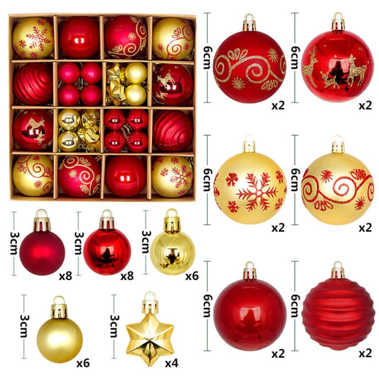 44pcs/set 3-6cm Christmas Ball Painted Pendant Electroplated Ball Ornaments, Color: Golden Red by bashfashion