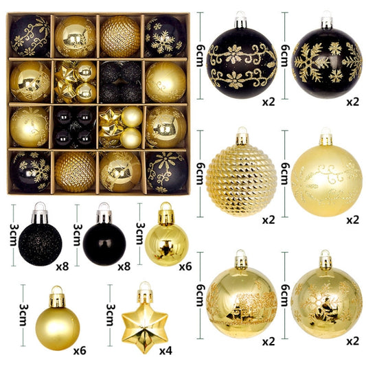 44pcs/set 3-6cm Christmas Ball Painted Pendant Electroplated Ball Ornaments, Color: Black Gold by bashfashion