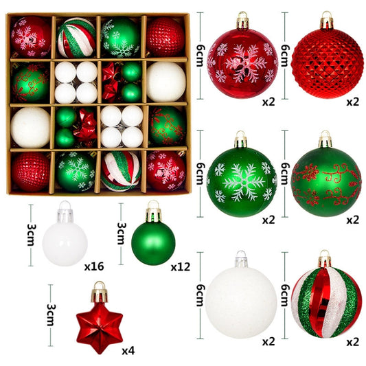 44pcs/set 3-6cm Christmas Ball Painted Pendant Electroplated Ball Ornaments, Color: Red Green White by bashfashion