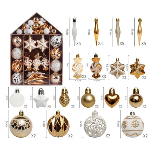 73pcs/Set Christmas Tree Decoration Pendant Painted Christmas Ball, Color: White Gold by bashfashion