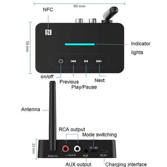 Bluetooth Audio Adapter NFC Bluetooth Receiver Transmitter 2 In 1 With Remote Control