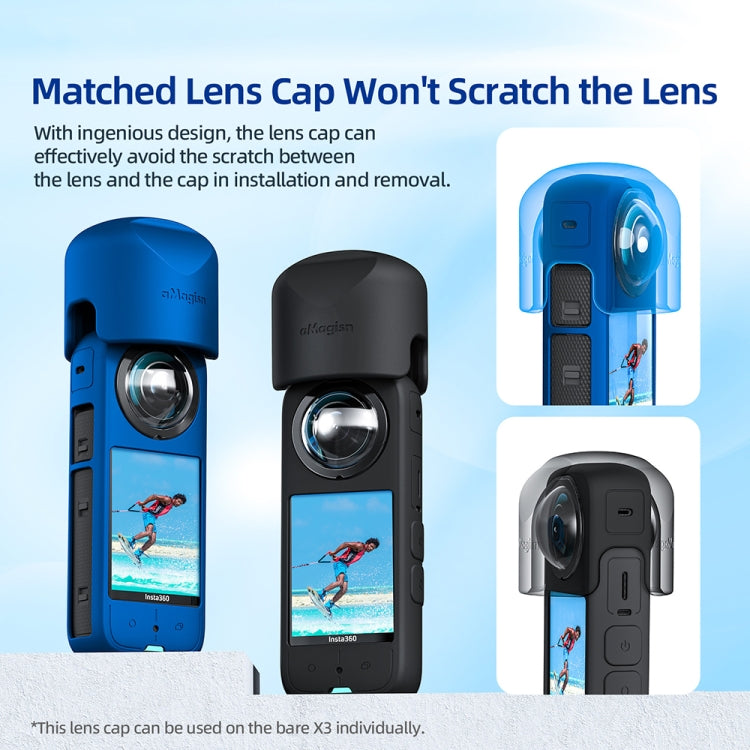 For Insta360 X3 AMagisn Body Silicone Protective Cover, Style: Body+Lens Case (Black) by aMagisn