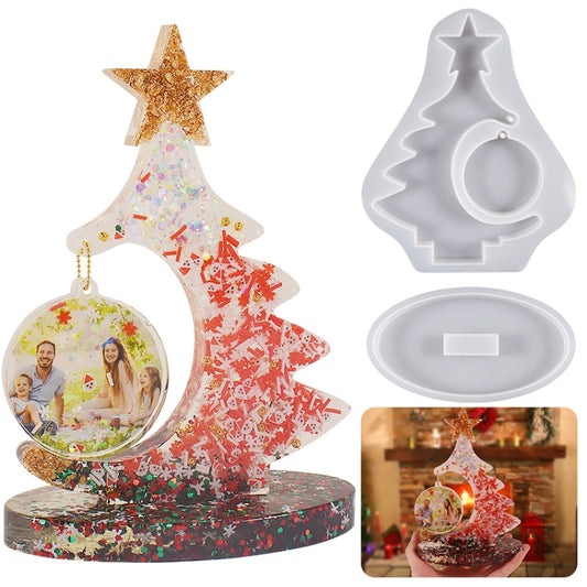 Crystal Epoxy Resin Christmas Tree Silicone Mold With 10pcs Silver Bead Chain by bashfashion