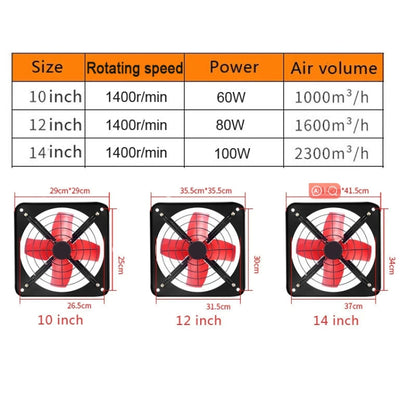 10 -inch Dual Grilles Kitchen Exhaust Fan Wall Window Fan High Power Industrial Extractor Fume Space Extractor Hood,CN Plug by bashfashion