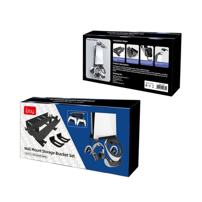 For PS5 Console iplay Wall-mounted Bracket Can Store Controllers/VR Glasses/Headphones(Black) by iplay