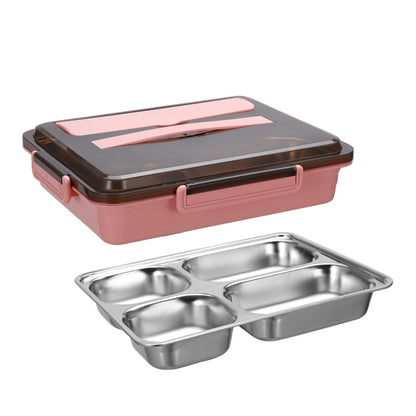 304 Stainless Steel Lunch Box Leakproof Insulated Student Dormitory Bento Box, Spec: 4 Grid Pink by bashfashion