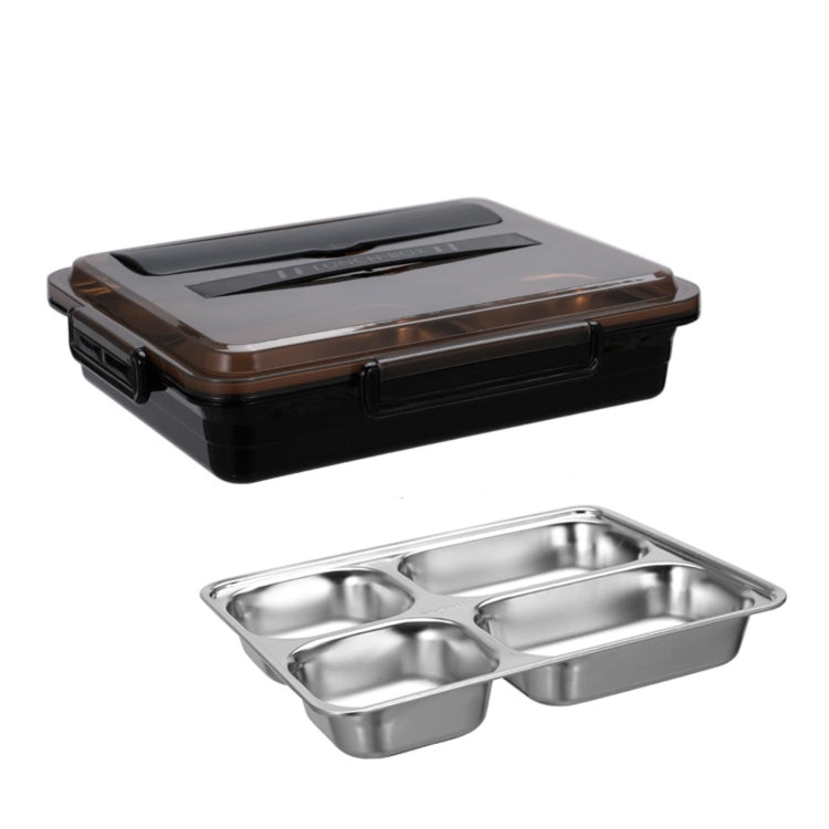 304 Stainless Steel Lunch Box Leakproof Insulated Student Dormitory Bento Box, Spec: 4 Grid Black by bashfashion