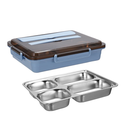 304 Stainless Steel Lunch Box Leakproof Insulated Student Dormitory Bento Box, Spec: 4 Grid Blue by bashfashion