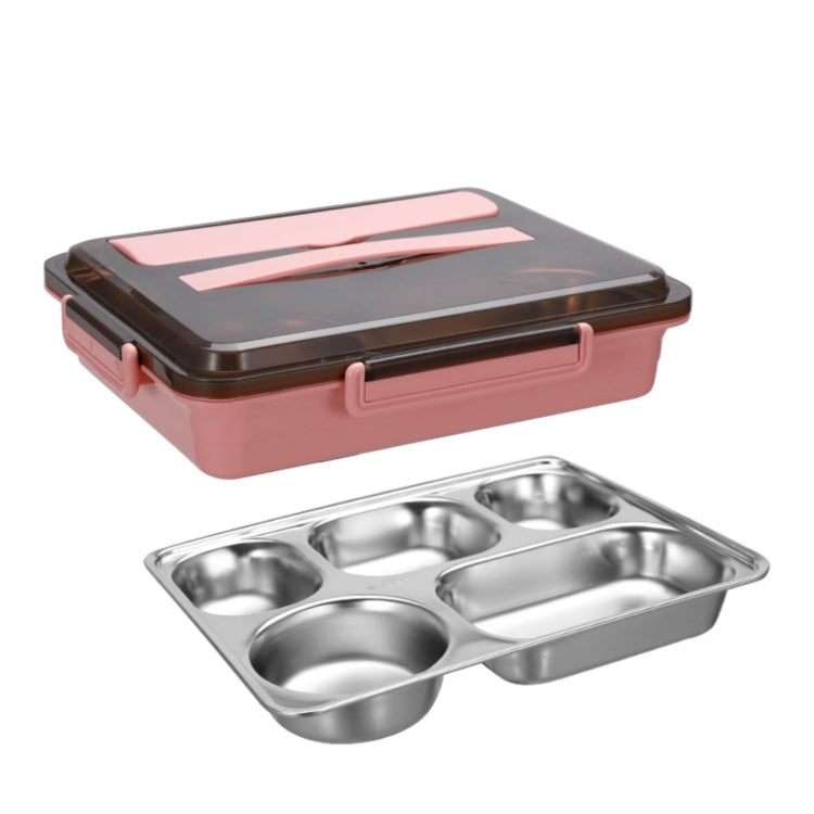 304 Stainless Steel Lunch Box Leakproof Insulated Student Dormitory Bento Box, Spec: 5 Grid Pink by bashfashion