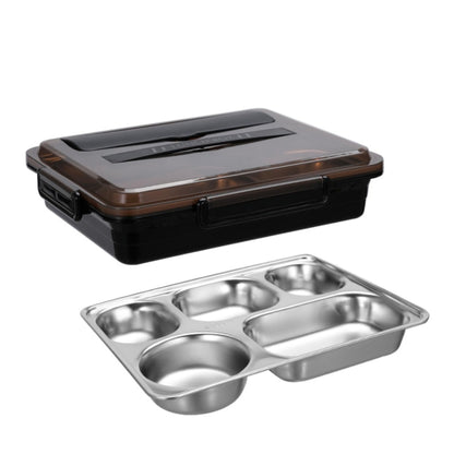304 Stainless Steel Lunch Box Leakproof Insulated Student Dormitory Bento Box, Spec: 5 Grid Black by bashfashion
