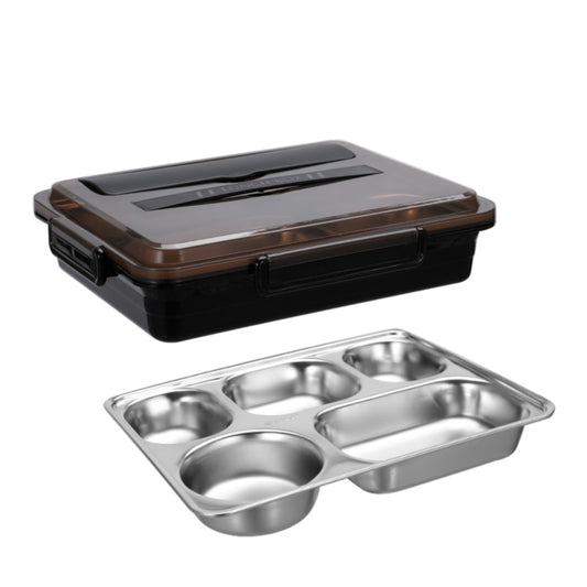 304 Stainless Steel Lunch Box Leakproof Insulated Student Dormitory Bento Box, Spec: 5 Grid Black by bashfashion