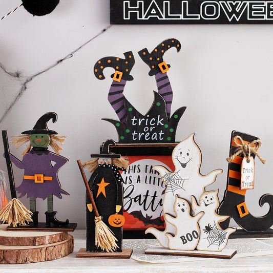 Halloween Decorations Witch Ghost Painted Wooden Ornament Party Decorative Props, Style: Ghost by bashfashion
