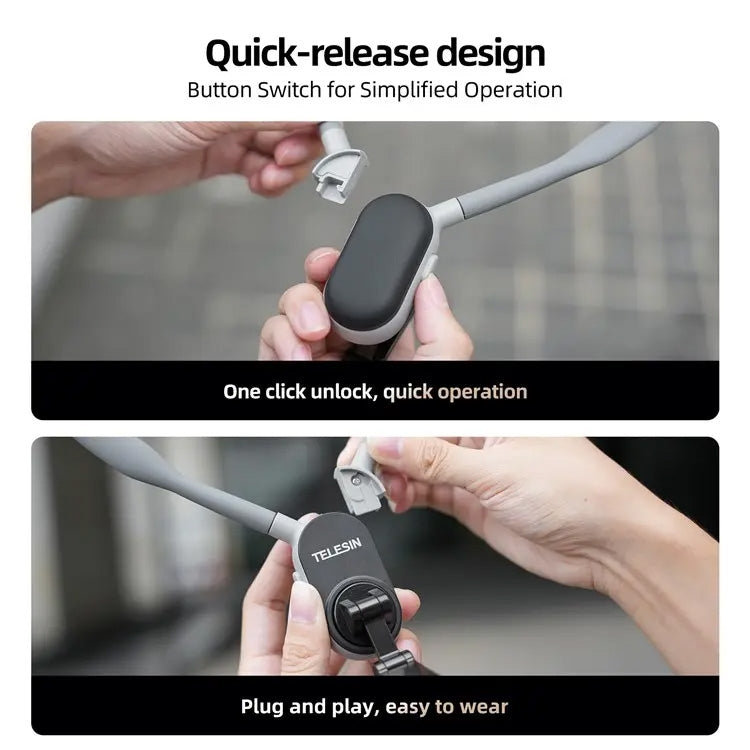 TELESIN Silicone Neck Mount Magnetic Selfie Stick Phone Neck Holder(Gray) by TELESIN