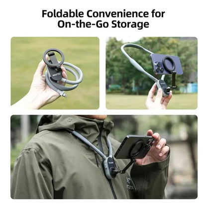 TELESIN Silicone Neck Mount Magnetic Selfie Stick Phone Neck Holder(Gray) by TELESIN