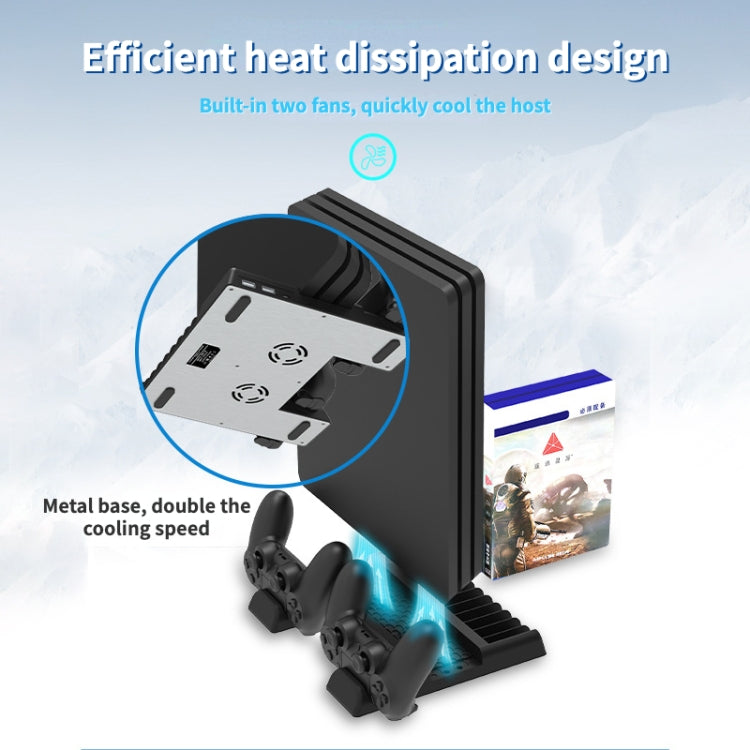 For PS4/PS4 Pro/PS4 Slim Host iplay Dual-seat Charging Multi-function Cooling Base Storage Bracket(Black) by iplay