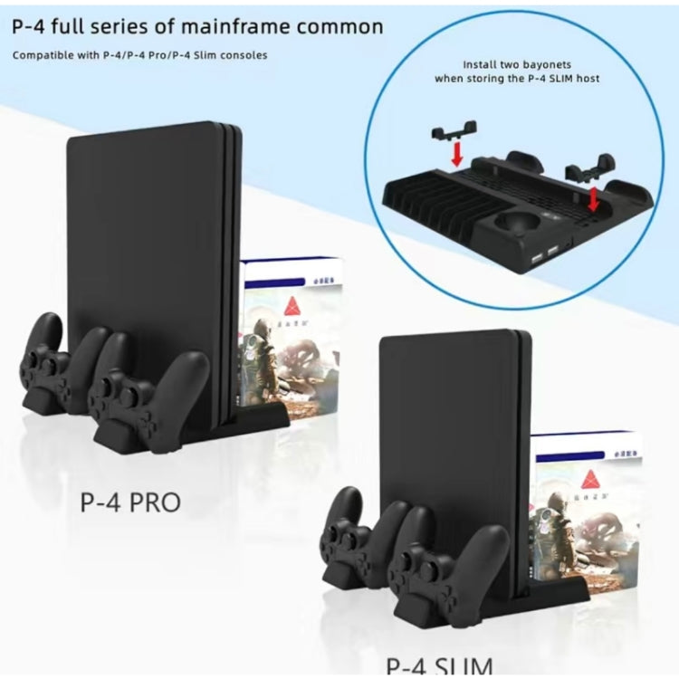 For PS4/PS4 Pro/PS4 Slim Host iplay Dual-seat Charging Multi-function Cooling Base Storage Bracket(Black) by iplay