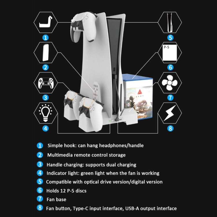 For PS5 iplay Dual-seat Charging and Cooling Base Bracket Storage Rack(Black) by iplay