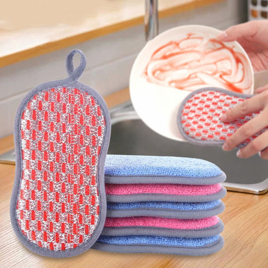 5pcs Double-sided Absorbent Kitchen Dishwashing Sponge Multifunctional Cleaning Rag, Style: Red by bashfashion