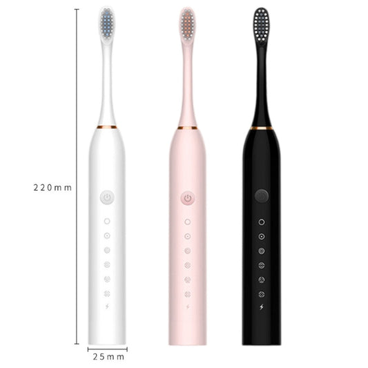 Rechargeable Ultrasonic Soft Bristle Electrical Toothbrushes Flosser 6 Gear With 4 Brushes(Pink) by bashfashion