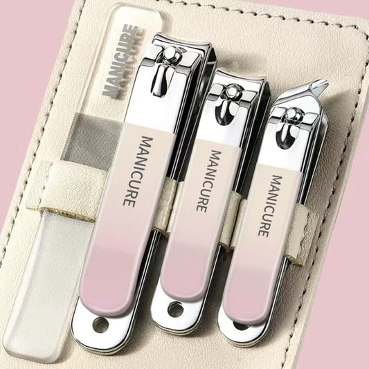 4pcs /Set Stainless Steel Nail Knife Set Household Portable Rotating Bag Nail Cutting Tool, Color: Light Pink by bashfashion