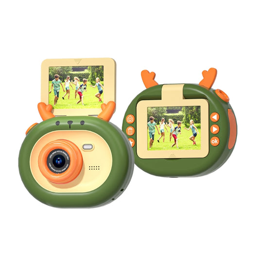 S2 2.4-Inch 180-Degree Flip-Screen 1080P HD Cartoon Children Digital Camera With Stand(Dark Green) by bashfashion