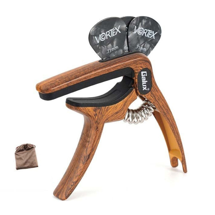 Galux GC501A Acoustic Guitar Pitch Clip Folk Ukulele Metal Clip With Storage Bag, Color: Dark Wood Pattern by Galux