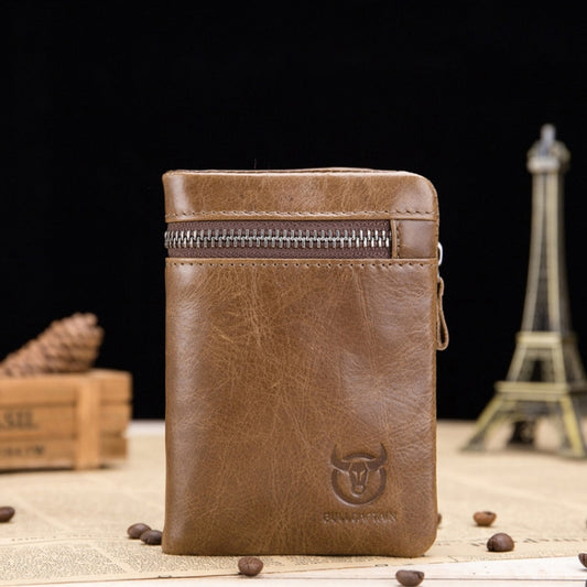 BULL CAPTAIN 03 Large-capacity Folding Multi-card Slot Cowhide Zipper Wallet Coin Clip(Yellow Brown) by BULL CAPTAIN
