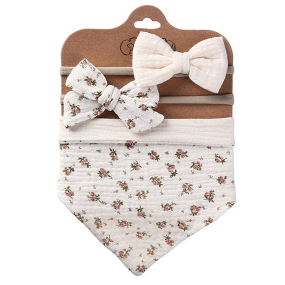 3 In 1 Baby Drooling Towel Cotton Printed Double Sided Triangle Towel Headband Set Waterproof Bibs, Style: DP069-1 by bashfashion