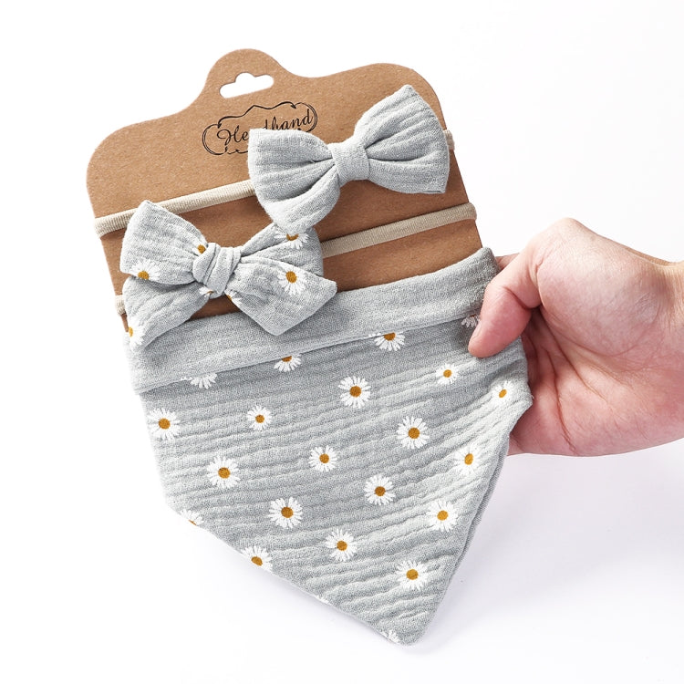 3 In 1 Baby Drooling Towel Cotton Printed Double Sided Triangle Towel Headband Set Waterproof Bibs, Style: DP069-1 by bashfashion