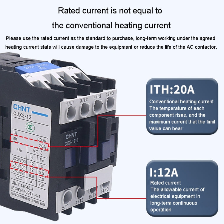 CHNT CJX2-1210 12A 220V Silver Alloy Contacts Multi-Purpose Single-Phase AC Contactor by CHNT