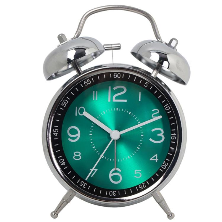 4.5 Inch Electroplated Metal Ring Bell Alarm Clock Quartz Clock With Night Light ?, Style: Green by bashfashion