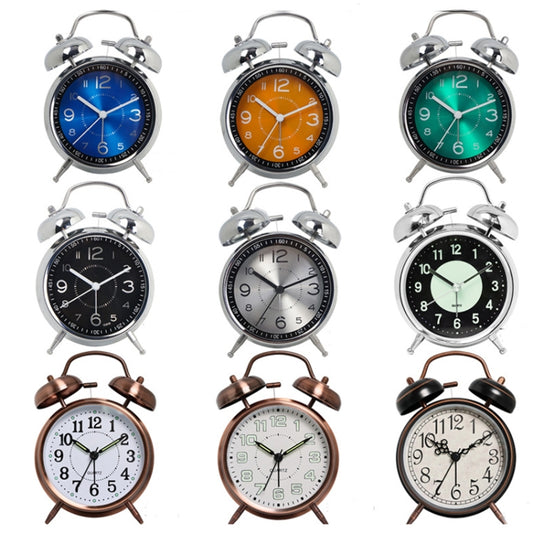 4.5 Inch Electroplated Metal Ring Bell Alarm Clock Quartz Clock With Night Light ?, Style: Black C by bashfashion