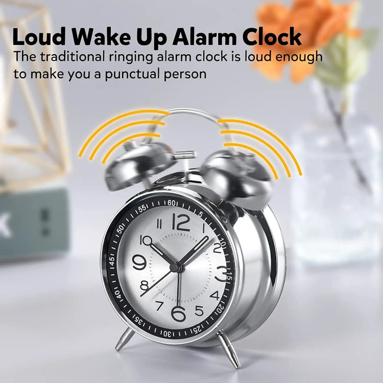 4.5 Inch Electroplated Metal Ring Bell Alarm Clock Quartz Clock With Night Light ?, Style: Green by bashfashion