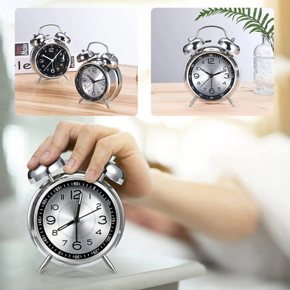 4.5 Inch Electroplated Metal Ring Bell Alarm Clock Quartz Clock With Night Light ?, Style: Green by bashfashion