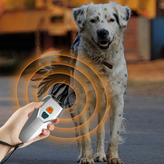 Ultrasonic Dog Repeller Stop Barker Dual Probe High Power Repeller Handheld Dog Trainer(Silver) by bashfashion
