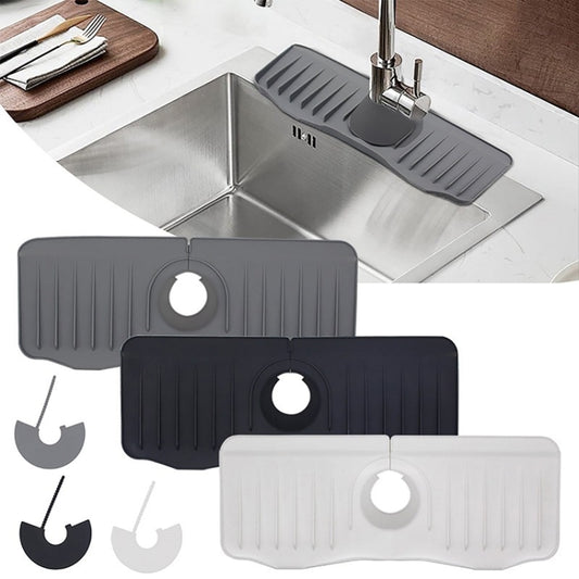 Bathroom Kitchen Silicone Faucet Anti-Splash Drain Mat, Color: White+Waterproof Edge(37x14.7x2cm) by bashfashion