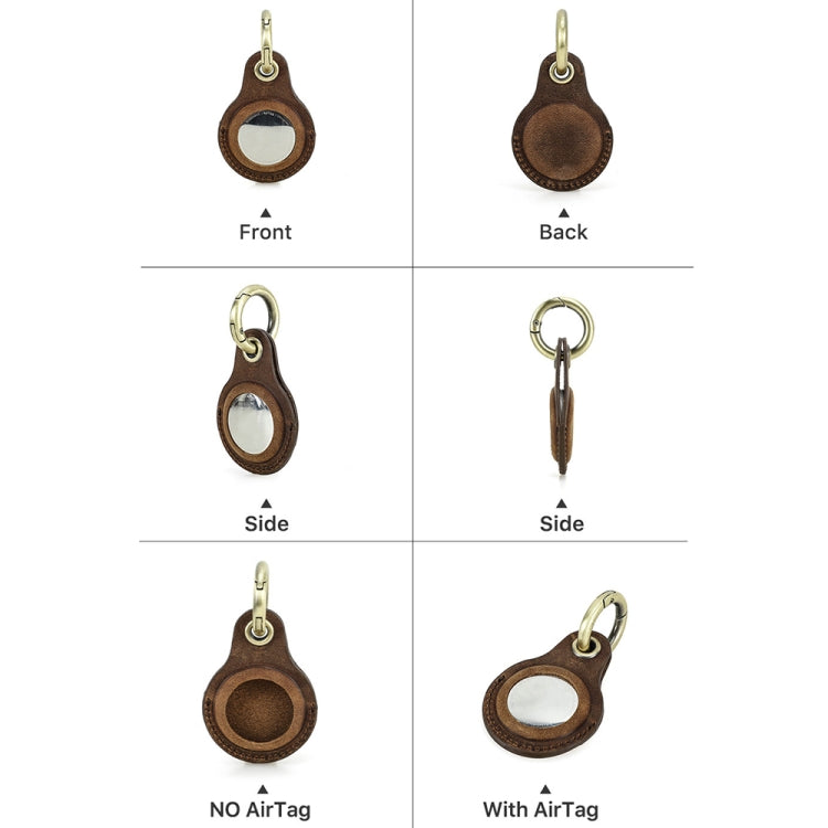 For Airtag CONTACTS FAMILY CF1139 First-layer Cowhide Tracker Protective Case Pet Locator Leather Case(Brown) by CONTACTS FAMILY